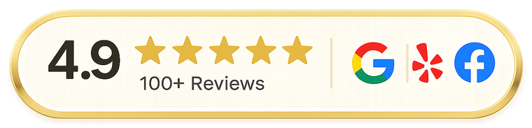 Rated 4.9 stars from 100+ reviews on Google, Yelp, and Facebook
